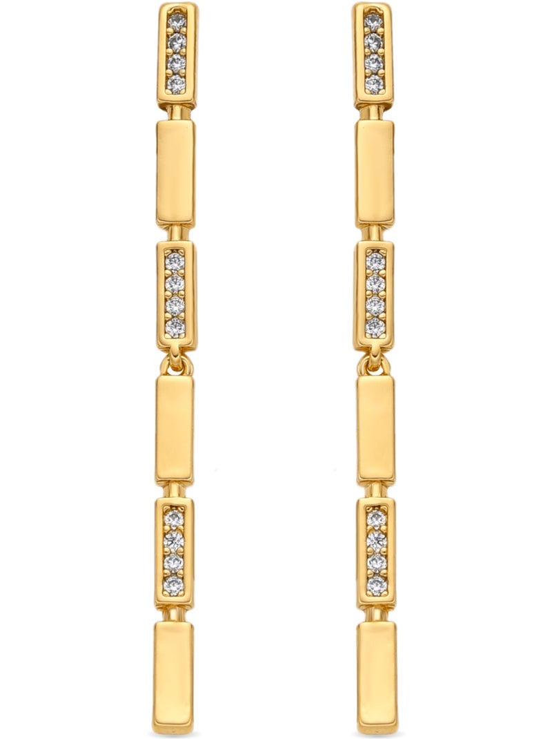 Boucles D'oreilles Plaqué Or Jaune - Strass Blancs Et Roses, Fermoir Clous