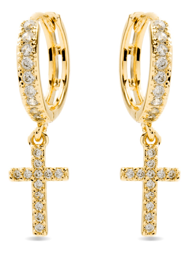 Boucles d'oreilles Luxenter plaqué or jaune 18k avec zircon brillant - Mezxo Blanc - Kiabi