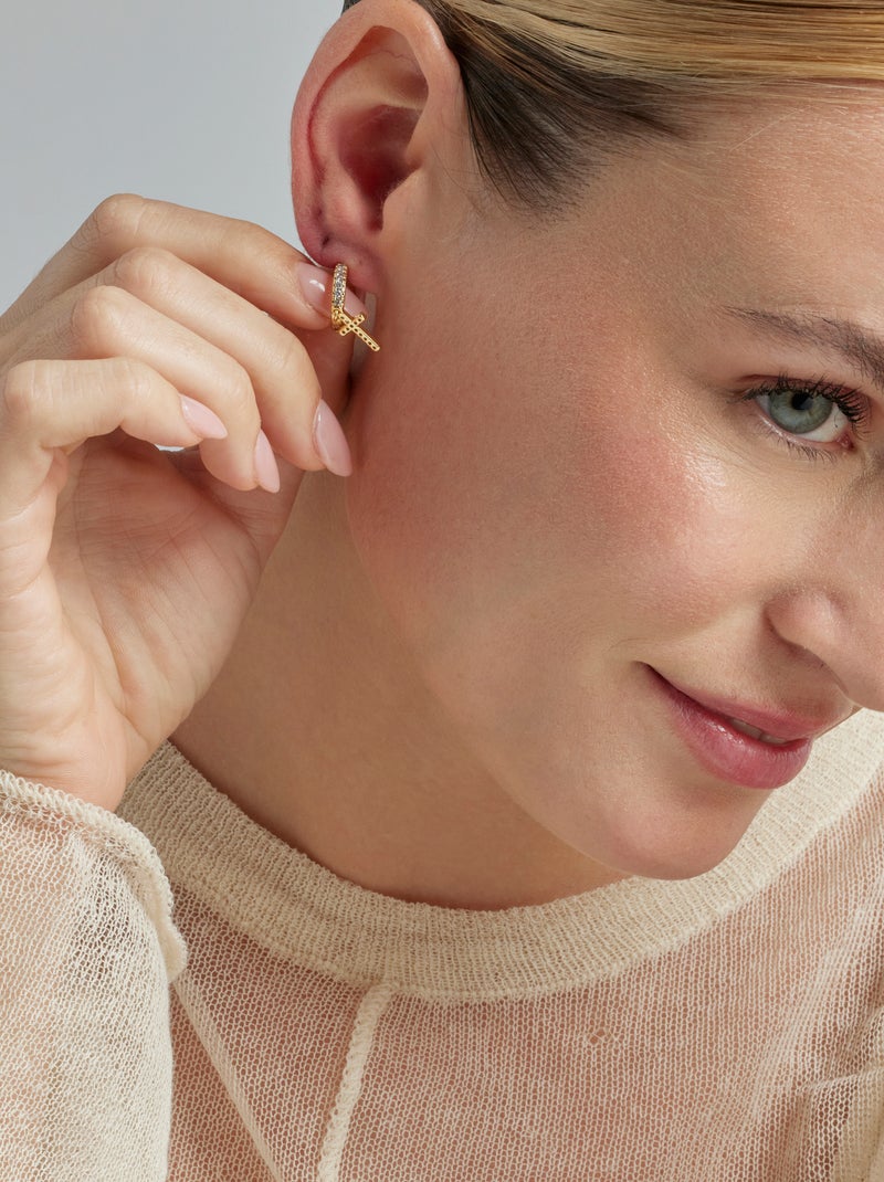 Boucles d'oreilles Luxenter plaqué or jaune 18k avec zircon brillant - Mezxo Blanc - Kiabi