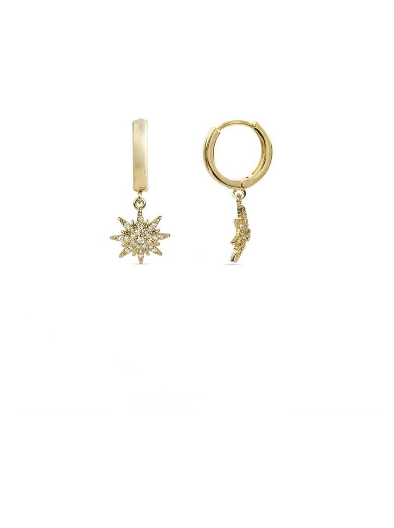 Boucles D'oreilles Cercle Punto Luce – Plaqué Or Jaune & Cristaux Zircons Beige (Neuf, étiquettes)