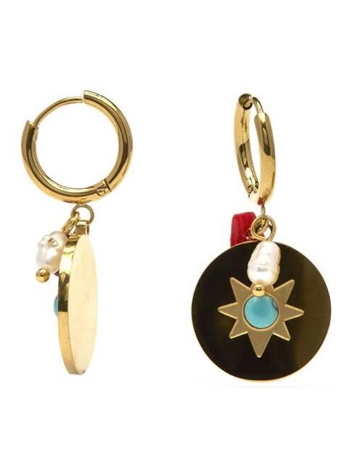 Boucles d'oreilles Luxenter plaqué or jaune 18k et Turquoise - Nakal - Kiabi