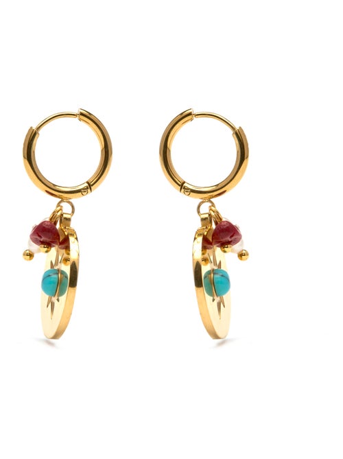 Boucles d'oreilles Luxenter plaqué or jaune 18k et Turquoise - Nakal - Kiabi