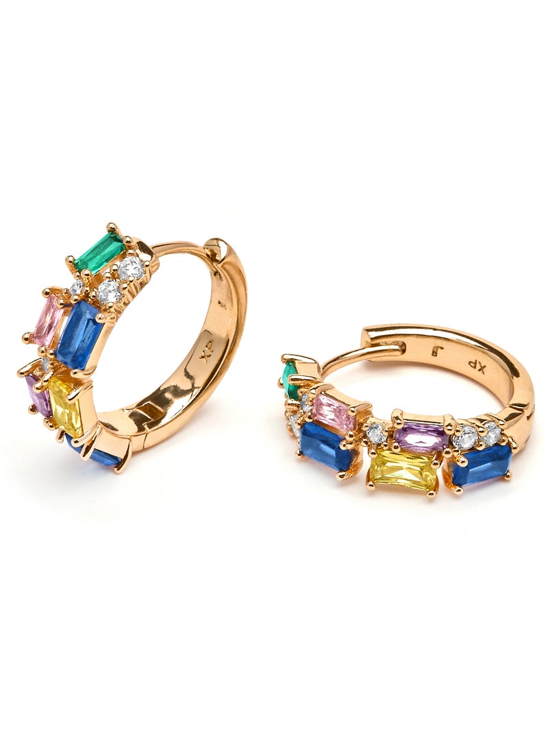 Boucles D'oreilles Zircon Fleur Multicolores Plaqué Or Jaune - Dormeuses - Neuf Avec étiquettes