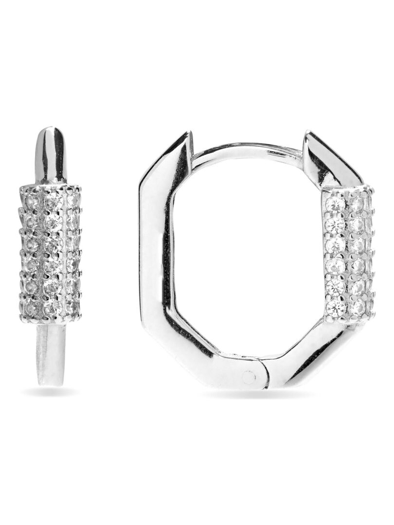 Boucles D'oreilles Longues En Argent 925 Et Zircon - Pendantes, Rhodiées, Neuf
