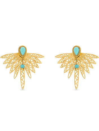 Boucles d'oreilles Luxenter Turquoise finies et plaqué or 18k - Resiah