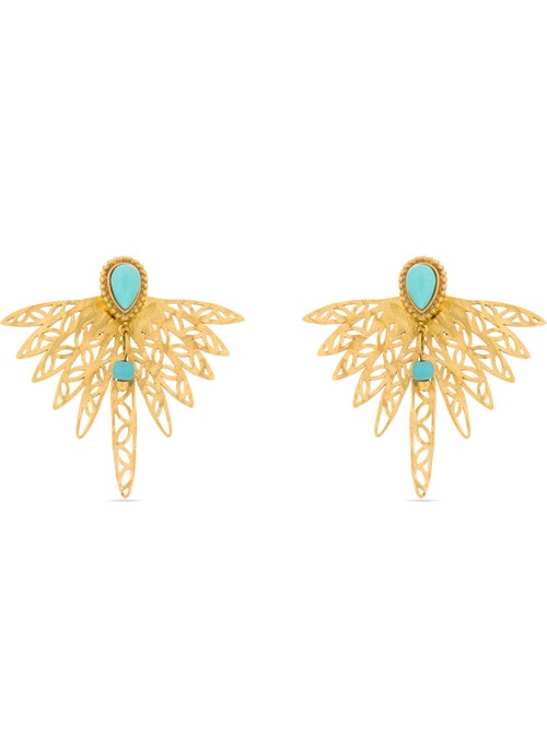 Boucles d'oreilles Luxenter Turquoise finies et plaqué or 18k - Resiah - Kiabi