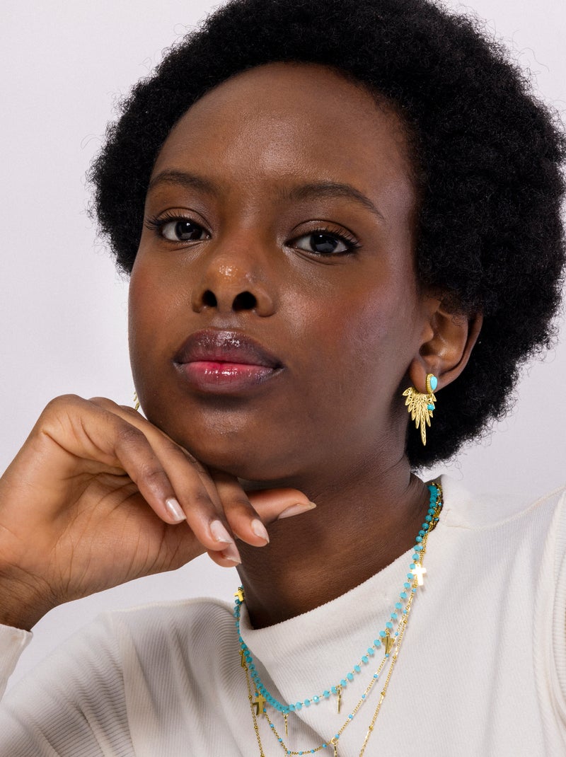 Boucles d'oreilles Luxenter Turquoise finies et plaqué or 18k - Resiah Bleu - Kiabi