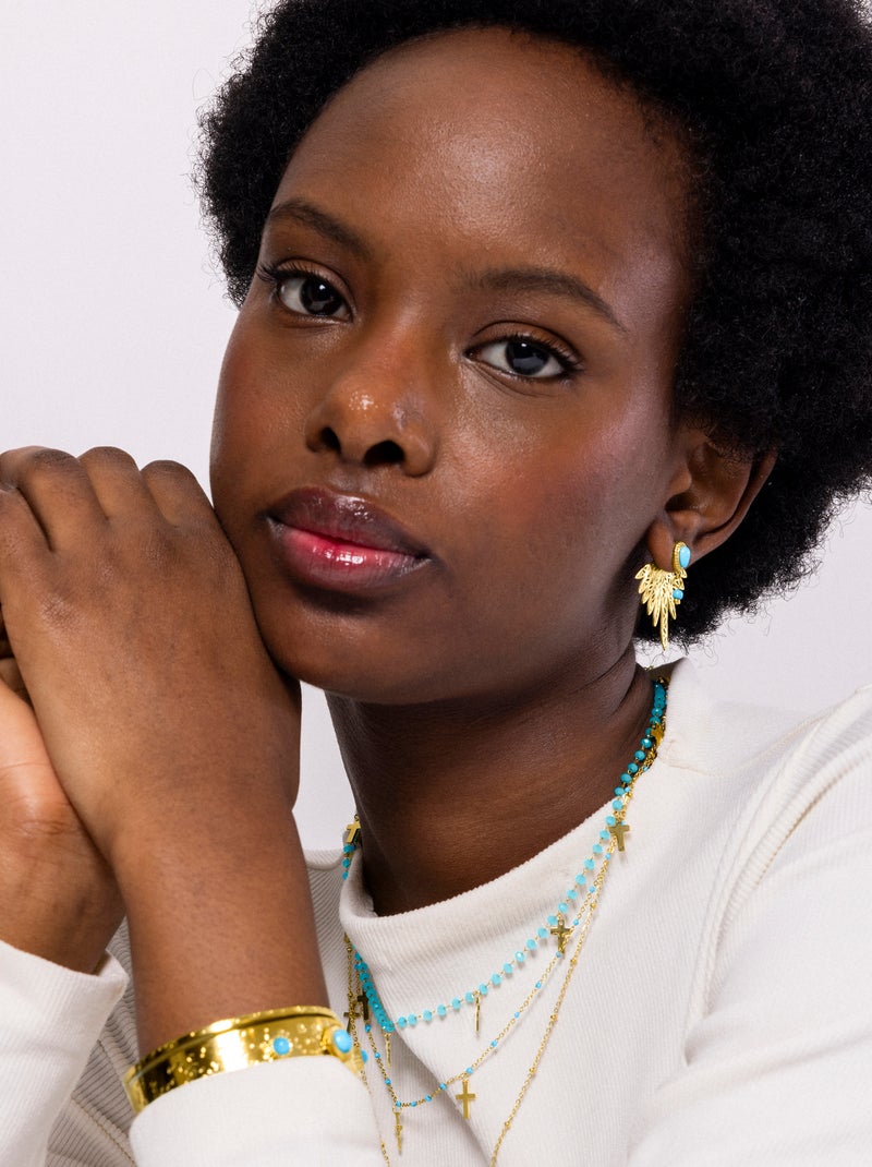 Boucles d'oreilles Luxenter Turquoise finies et plaqué or 18k - Resiah Bleu - Kiabi