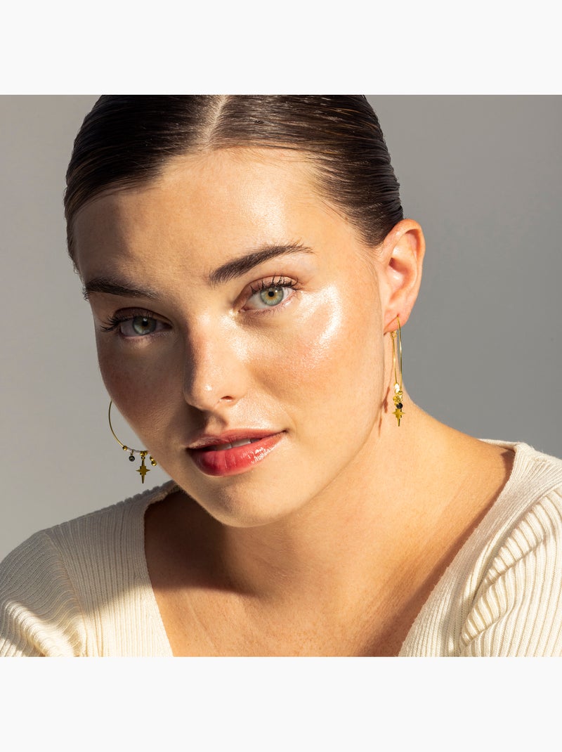 Boucles d'oreilles Onyx Luxenter finies et plaqué or 18k - Hanfi Noir - Kiabi