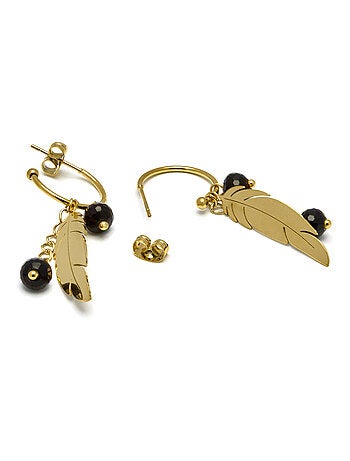 Boucles d'oreilles Onyx Luxenter plaqué or jaune 18 carats - Omka
