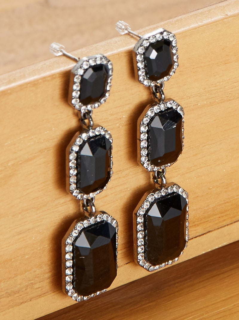 Boucles d'oreilles pendantes avec strass noir - Kiabi