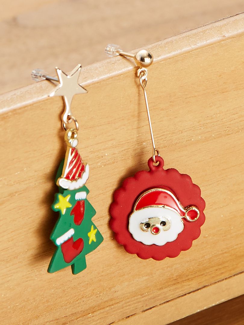 Boucles d'oreilles pendantes en acrylique superposées vertes Grinch, cadeau  de Noël, bonnet de Noel, hypoallergénique, léger, sans nickel
