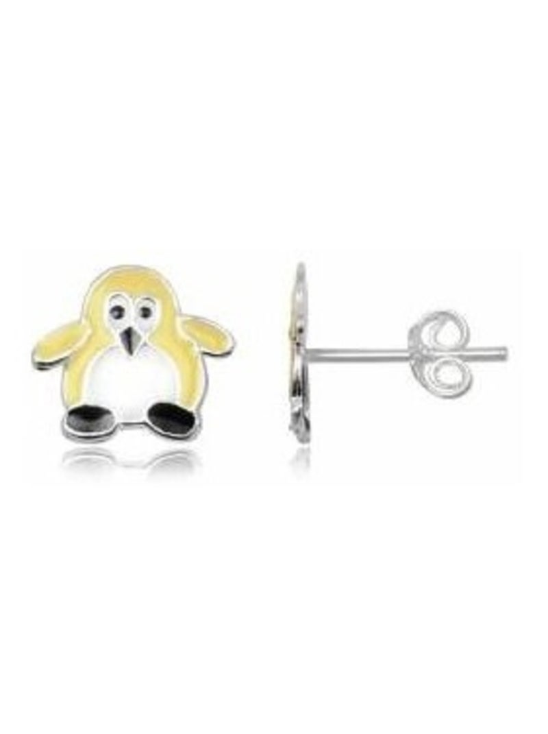 Boucles d'oreilles pingouin en argen et email Argenté - Kiabi