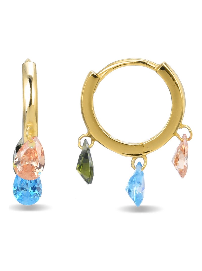 Boucles d'oreilles  saon en argent 925 et zircon multicolore avec finition plaquée or jaune 18kt Multicolore - Kiabi