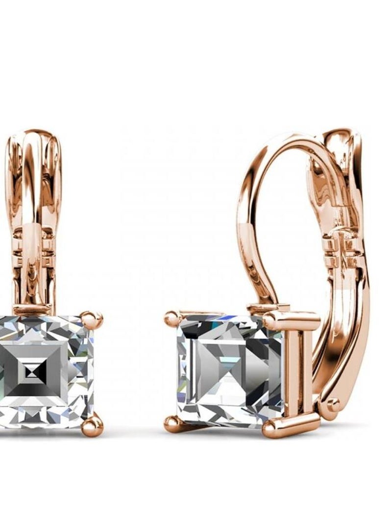 Boucles d'oreilles Square - Or Rosé et Cristal Transparent - Kiabi