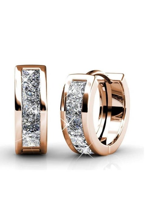 Boucles d'oreilles Square Hoop - Or Rosé et Cristal - Kiabi