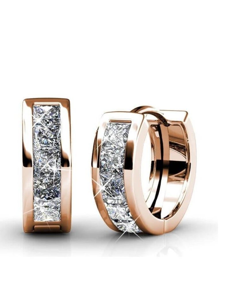 Boucles d'oreilles Square Hoop - Or Rosé et Cristal Transparent - Kiabi