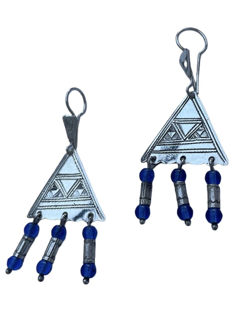 Boucles D'oreilles Pendantes Métal Bleu Symbole Paix - Dormeuses, Neuf Avec étiquettes