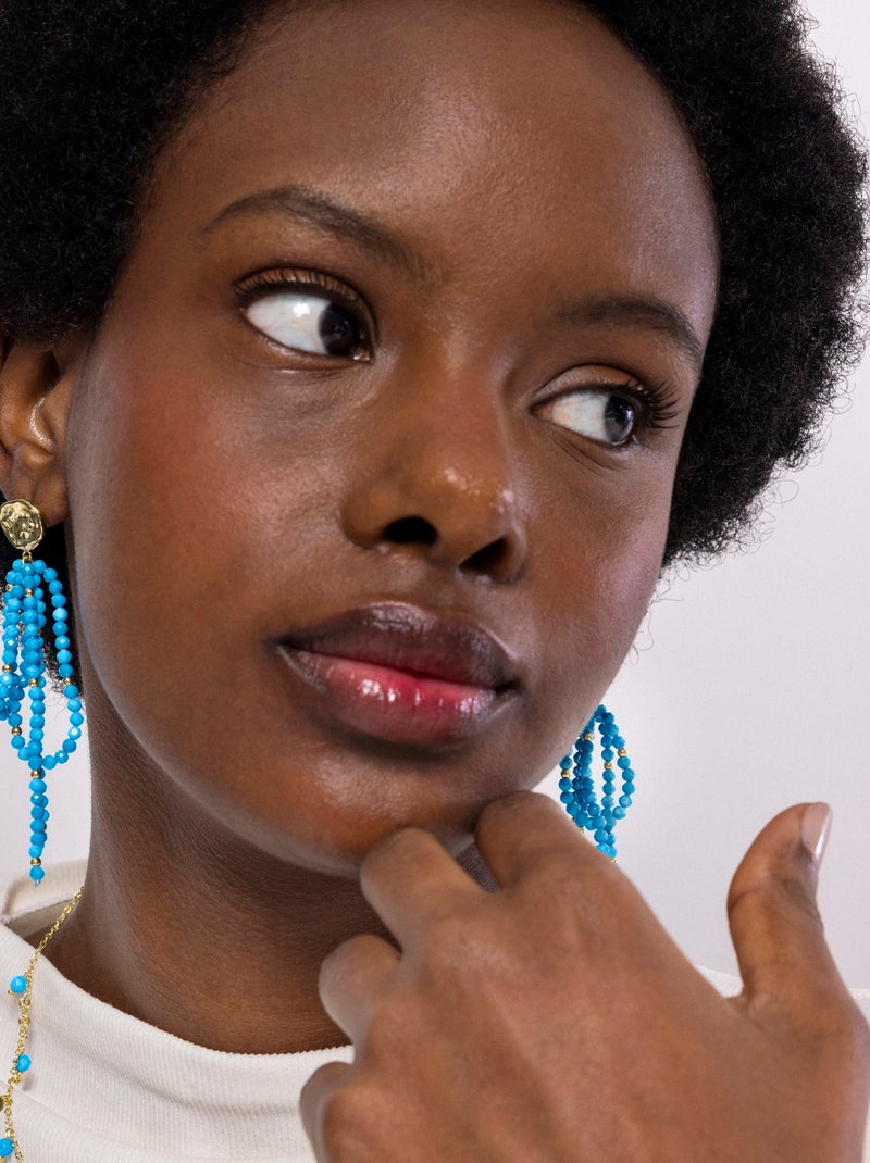 Boucles d'oreilles Turquoise Luxenter finies et plaqué or 18k - Fawya Bleu - Kiabi