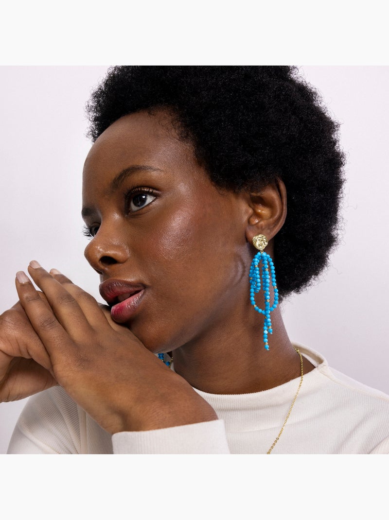 Boucles d'oreilles Turquoise Luxenter finies et plaqué or 18k - Fawya Bleu - Kiabi