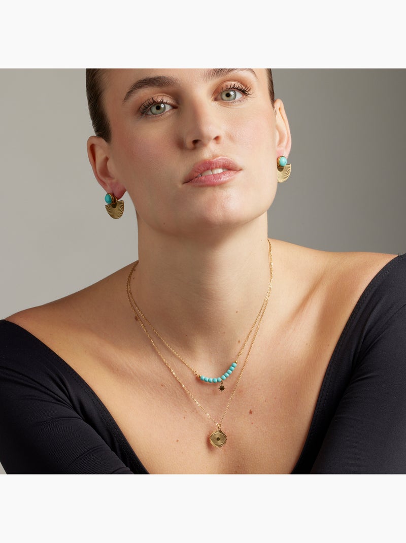 Boucles d'oreilles Turquoise Luxenter finies et plaqué or 18k - Ria Bleu - Kiabi