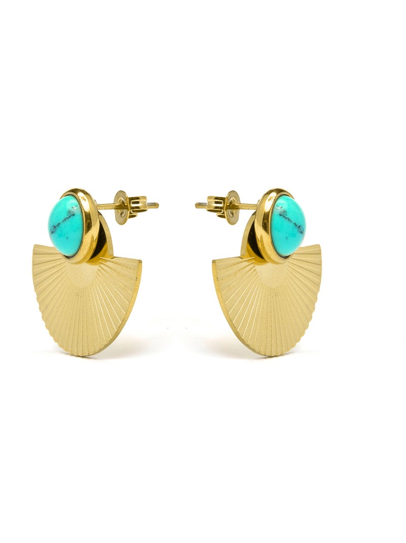 Boucles d'oreilles Turquoise Luxenter finies et plaqué or 18k - Ria Bleu - Kiabi