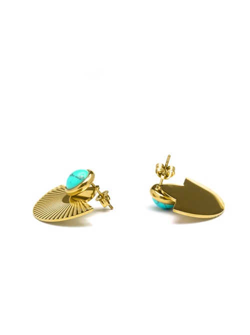 Boucles d'oreilles Turquoise Luxenter finies et plaqué or 18k - Ria - Kiabi