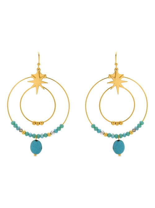 Boucles d'oreilles Turquoise Luxenter finies et plaqué or 18k - Tuba - Kiabi