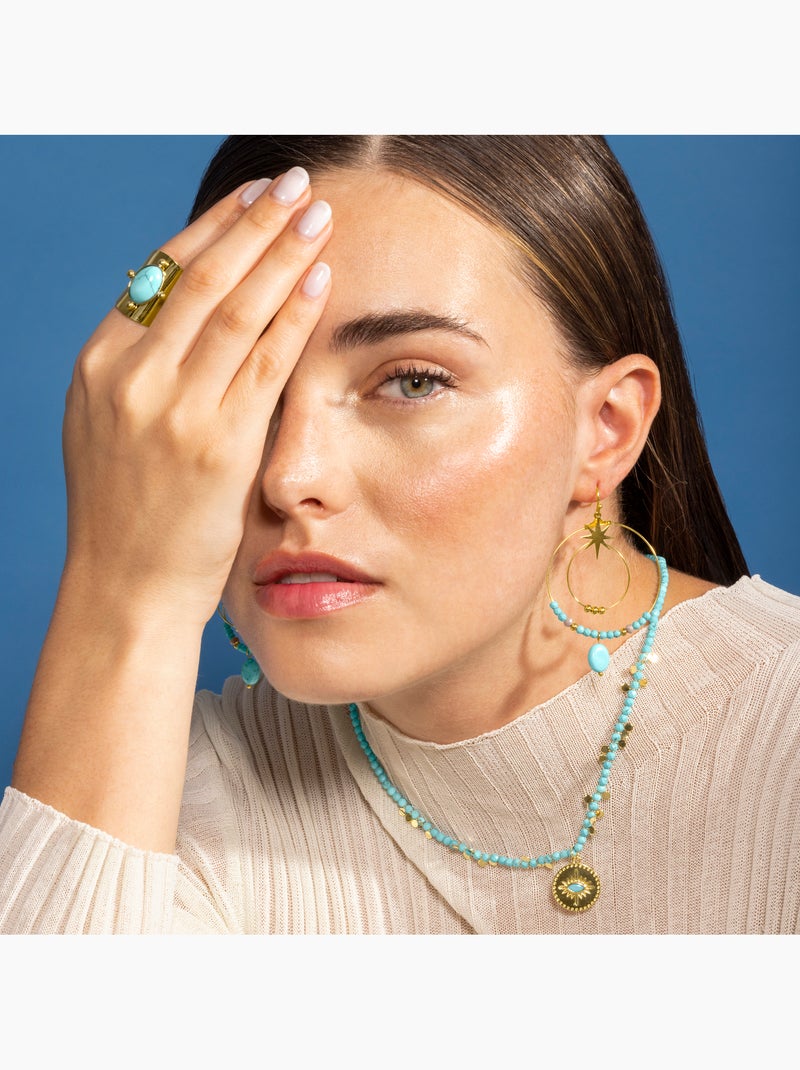 Boucles d'oreilles Turquoise Luxenter finies et plaqué or 18k - Tuba Bleu - Kiabi