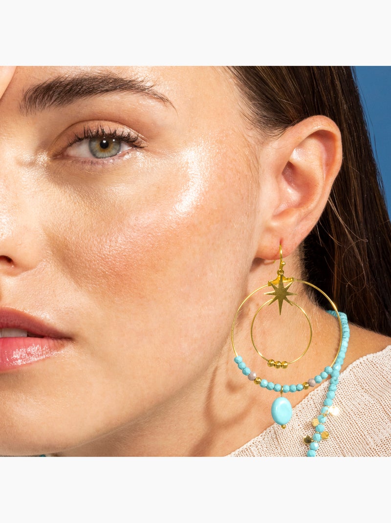 Boucles d'oreilles Turquoise Luxenter finies et plaqué or 18k - Tuba Bleu - Kiabi