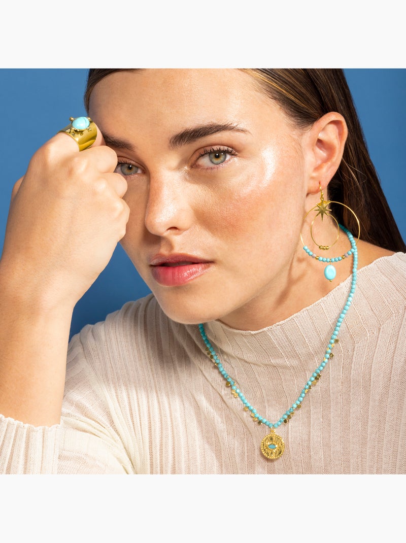 Boucles d'oreilles Turquoise Luxenter finies et plaqué or 18k - Tuba Bleu - Kiabi