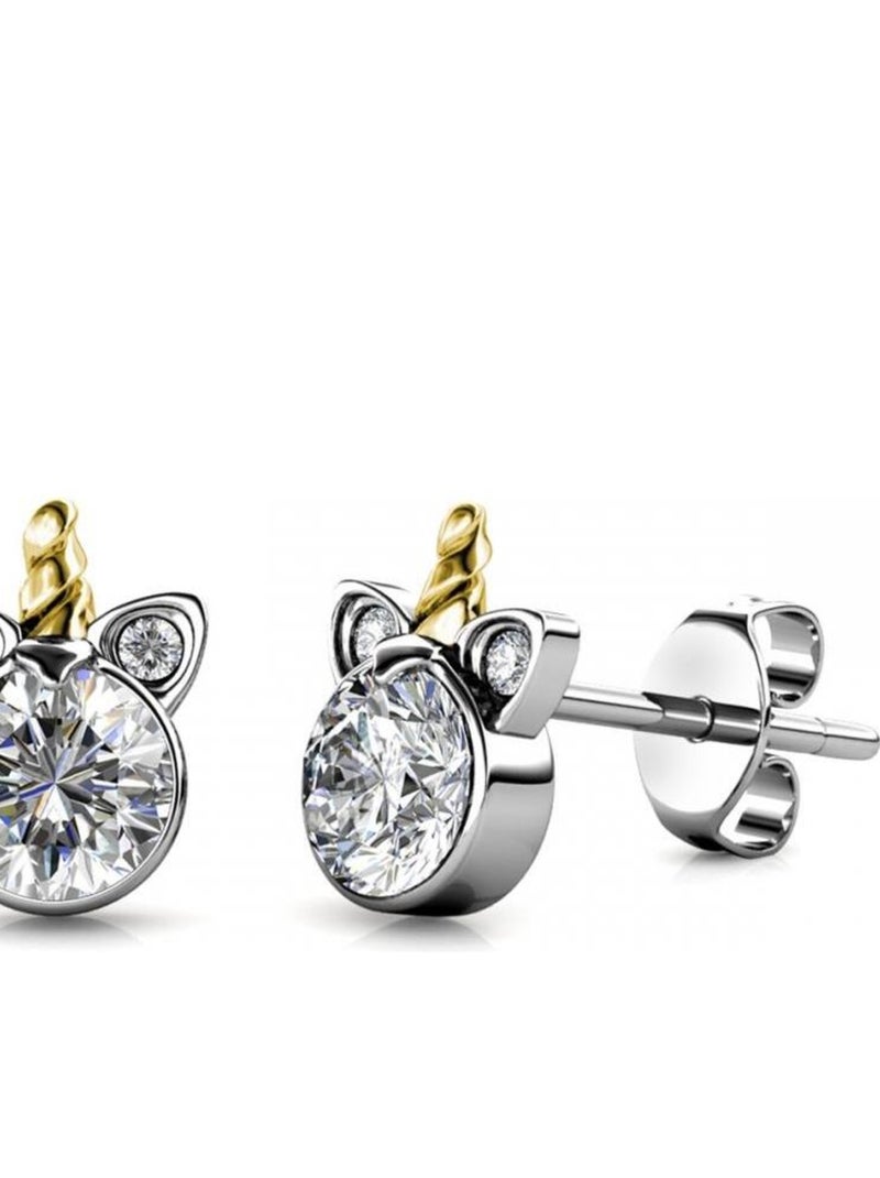 Boucles d'oreilles Unicorn - Argenté et Cristal Argent - Kiabi