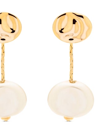 Boucles d'oreilles Vidthas perle blanche finition or jaune 18 Kts
