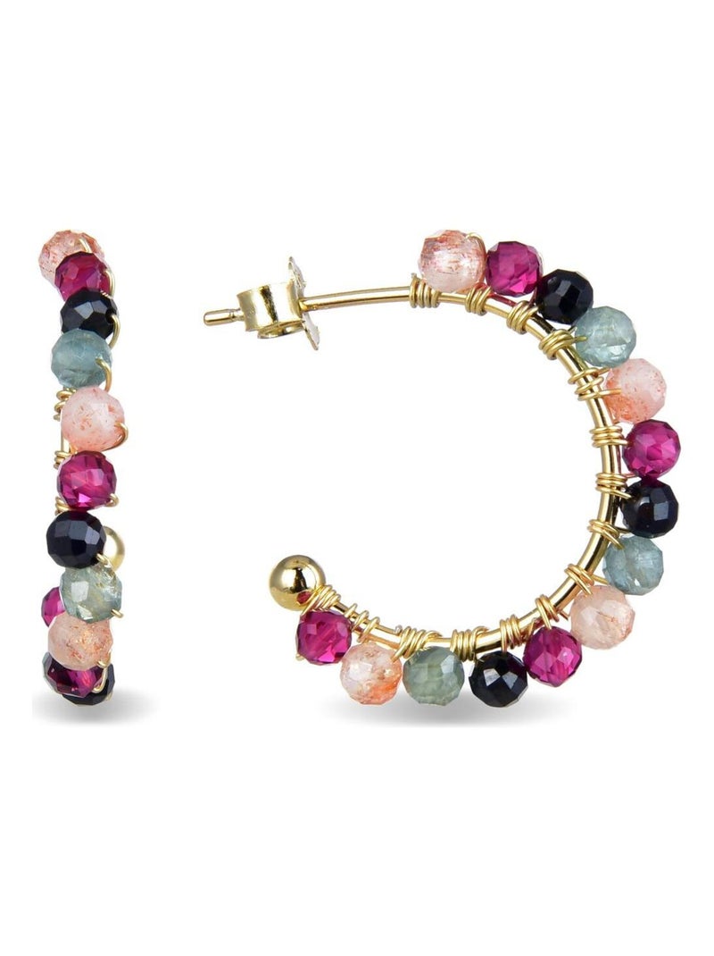 Boucles d'oreilles,en argent 925 et cristal multicolore avec une finition plaquée or jaune 18K Multicolore - Kiabi