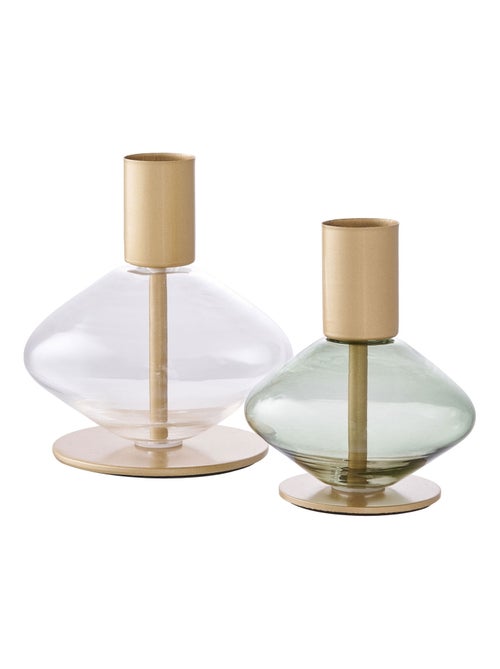 Bougeoir - Bougeoir, verre/métal, transparent/vert, lot de 2 - Kiabi