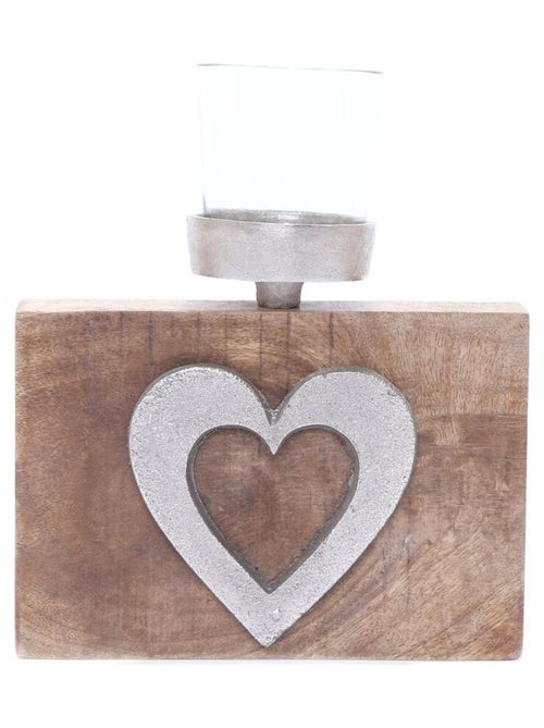 Bougeoir 1 bougie avec support cœur en bois grand modèle - Kiabi Bougeoir 1 bougie avec support cœur en bois grand modèle - Kiabi