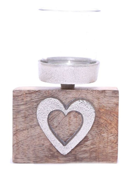 Bougeoir 1 bougie avec support cœur en bois - Kiabi