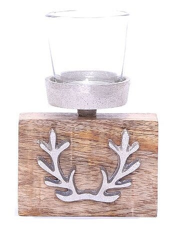 Bougeoir 1 bougie avec support renne en bois