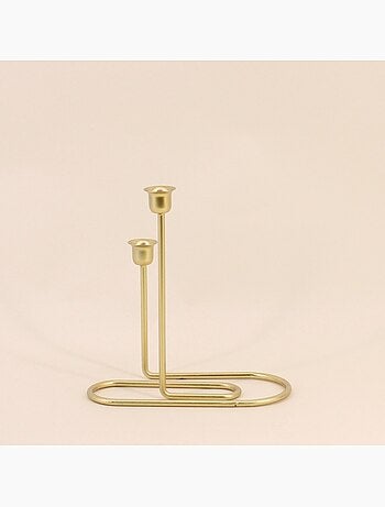 Bougeoir 2 branches en métal doré 23x22cm