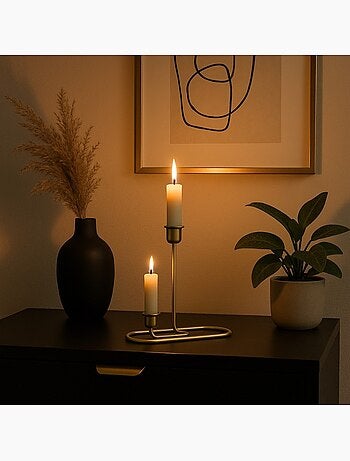 Bougeoir 2 branches en métal doré 23x22cm