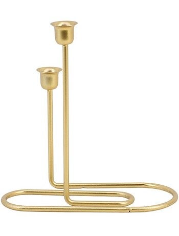 Bougeoir 2 branches en métal doré 23x22cm