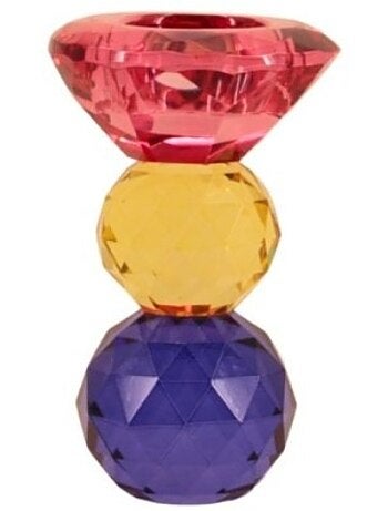 Bougeoir 3 couleurs en cristal à facettes 13cm
