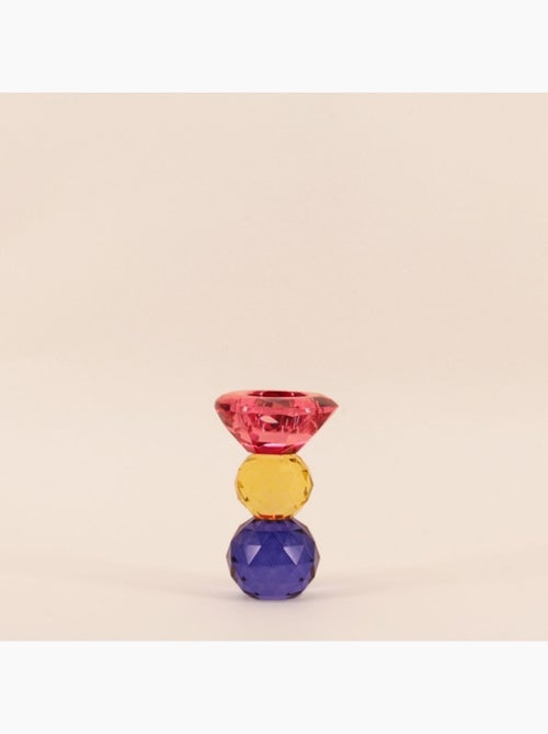 Bougeoir 3 couleurs en cristal à facettes 13cm - Kiabi