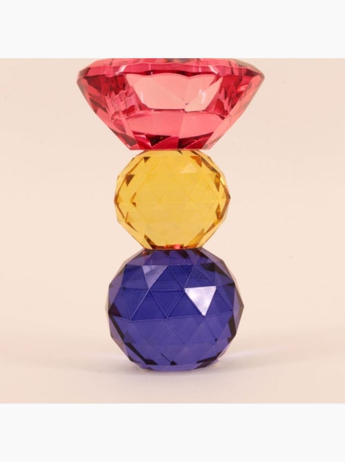 Bougeoir 3 couleurs en cristal à facettes 13cm - Kiabi