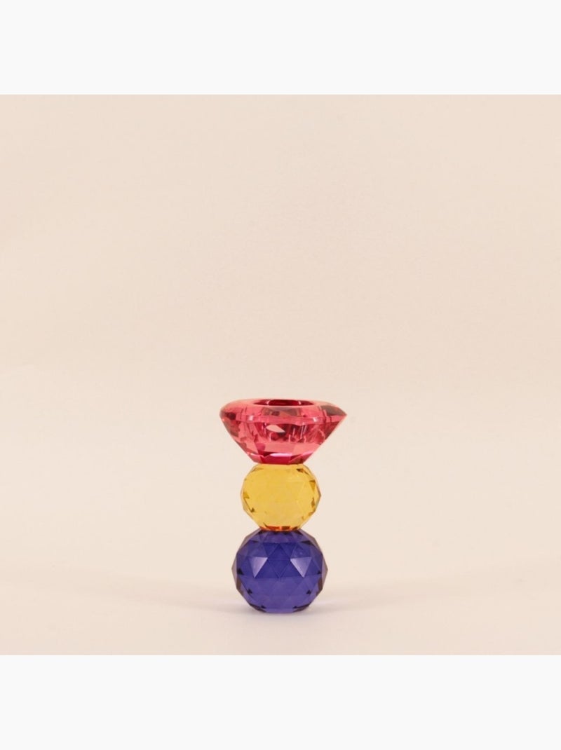 Bougeoir 3 couleurs en cristal à facettes 13cm Rouge - Kiabi