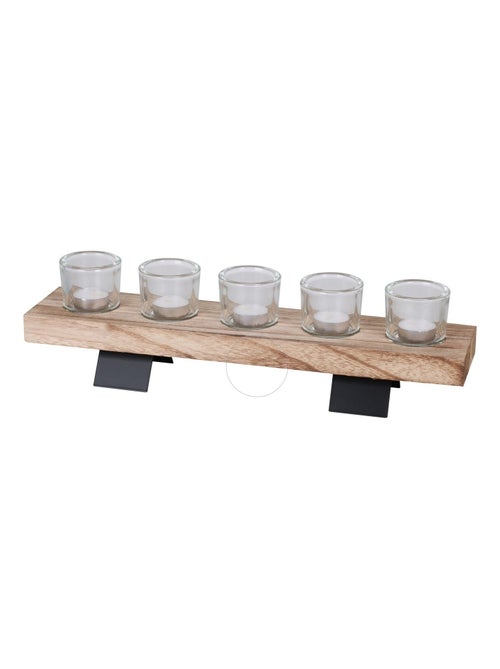 Bougeoir 5 bougies en bois et métal design naturel NATURAL LIVING - Kiabi Bougeoir 5 bougies en bois et métal design naturel NATURAL LIVING - Kiabi