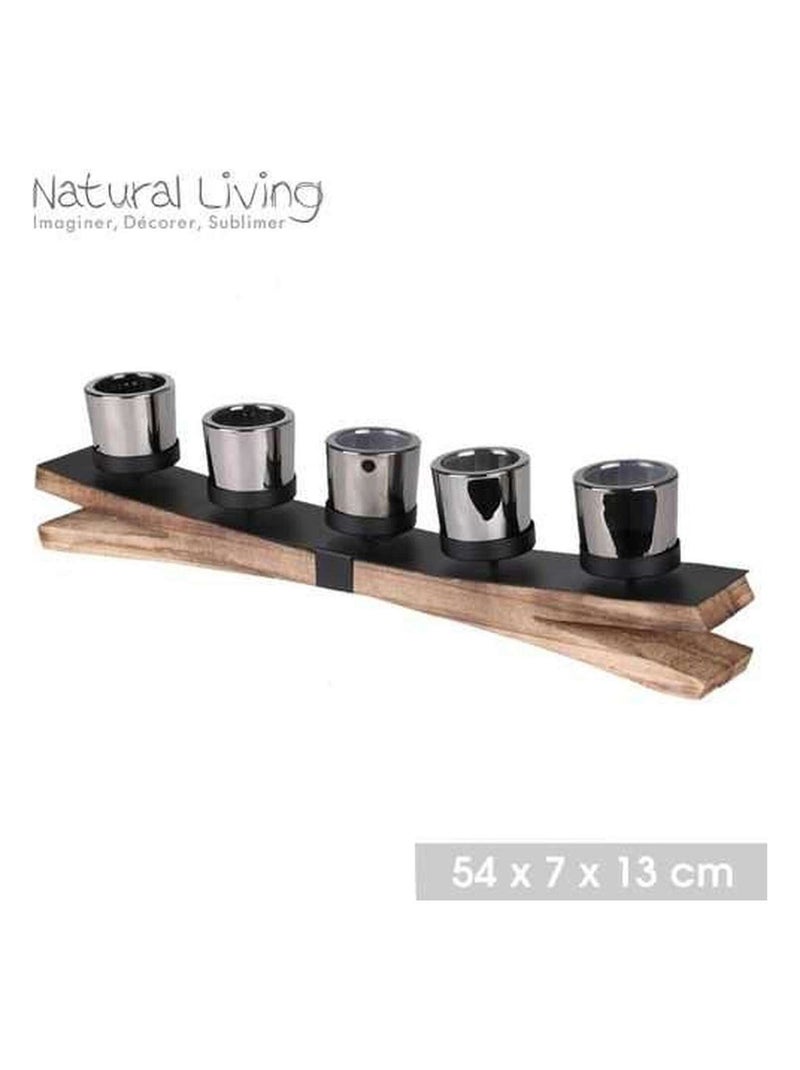 Bougeoir 5 bougies en bois et métal Noir - Kiabi