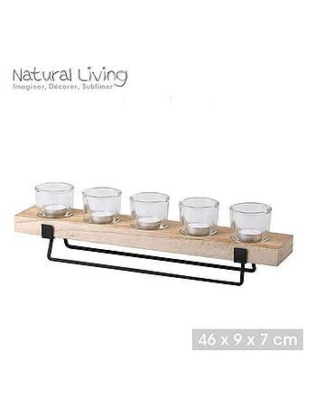 Bougeoir 5 bougies en bois et métal sur pied