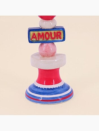 Bougeoir Amour en dolomite rouge, bleu 20cm