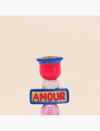 Bougeoir Amour en dolomite rouge, bleu 20cm